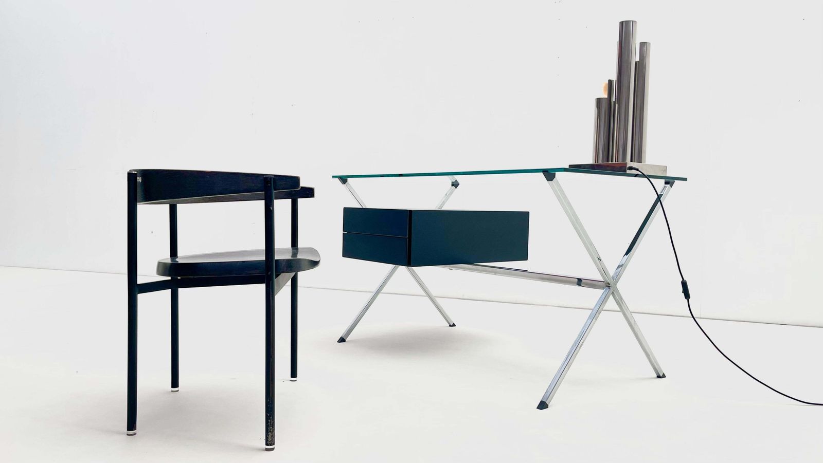Franco Albini For Knoll   Chrome Glass And Black Wood Desk photo 3002.0