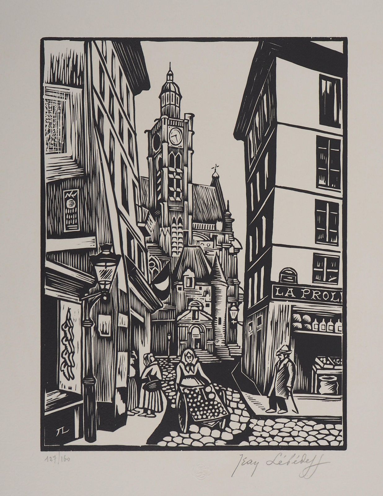 Jean Lebedeff Paris, Old Street In Latin Quarter   Original Wooodcut, Handsigned1924