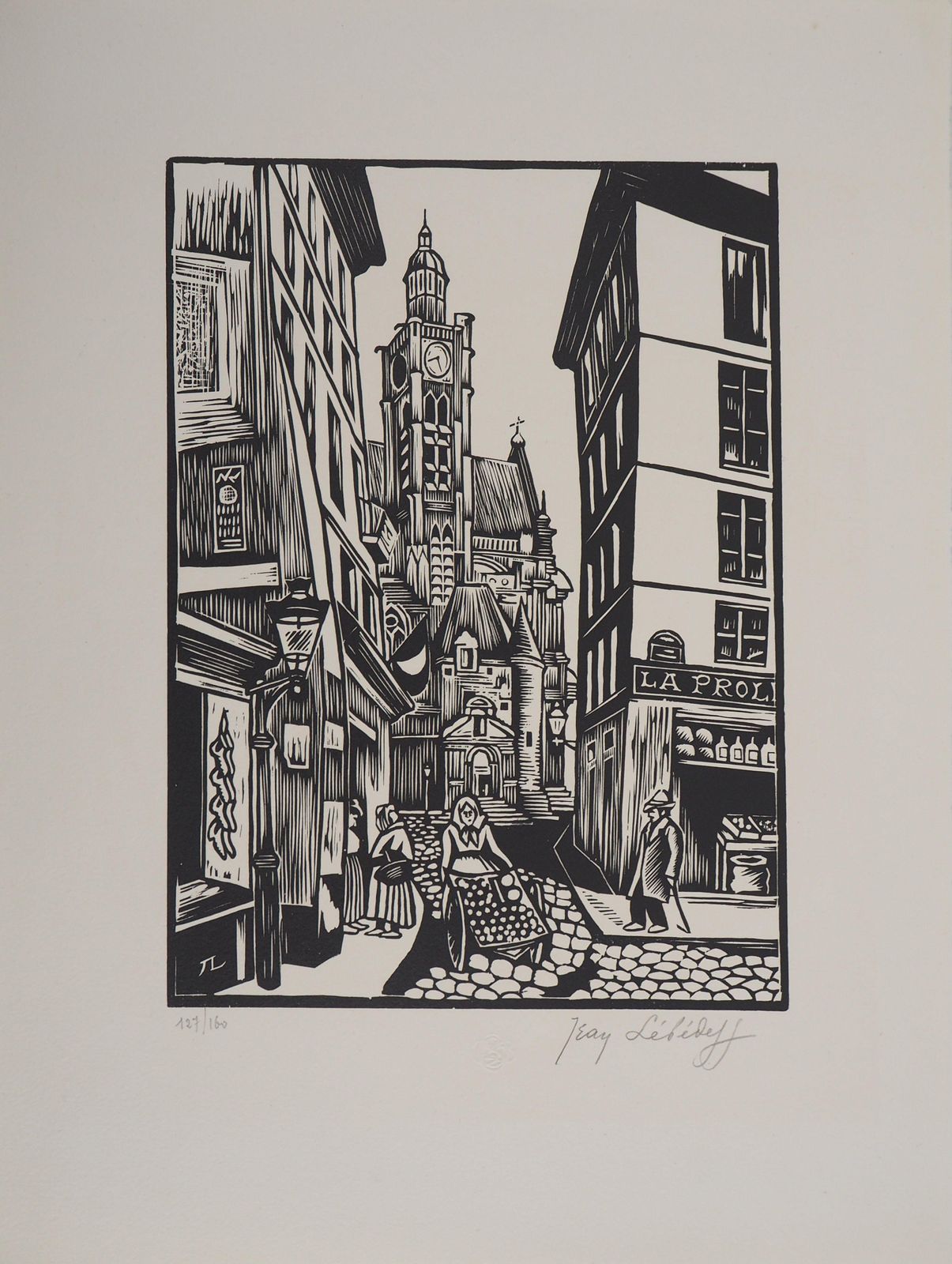 Jean Lebedeff Paris, Old Street In Latin Quarter   Original Wooodcut, Handsigned1924 photo furniture