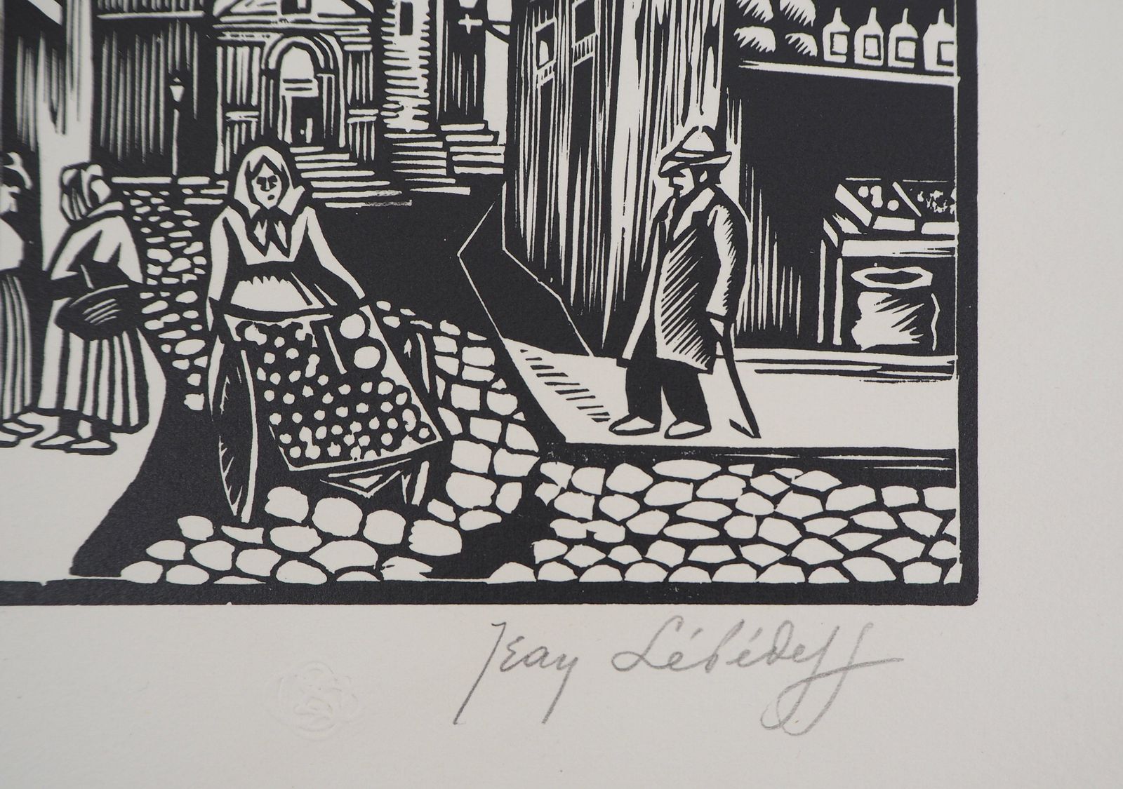 Jean Lebedeff Paris, Old Street In Latin Quarter   Original Wooodcut, Handsigned1924 photo vinterior