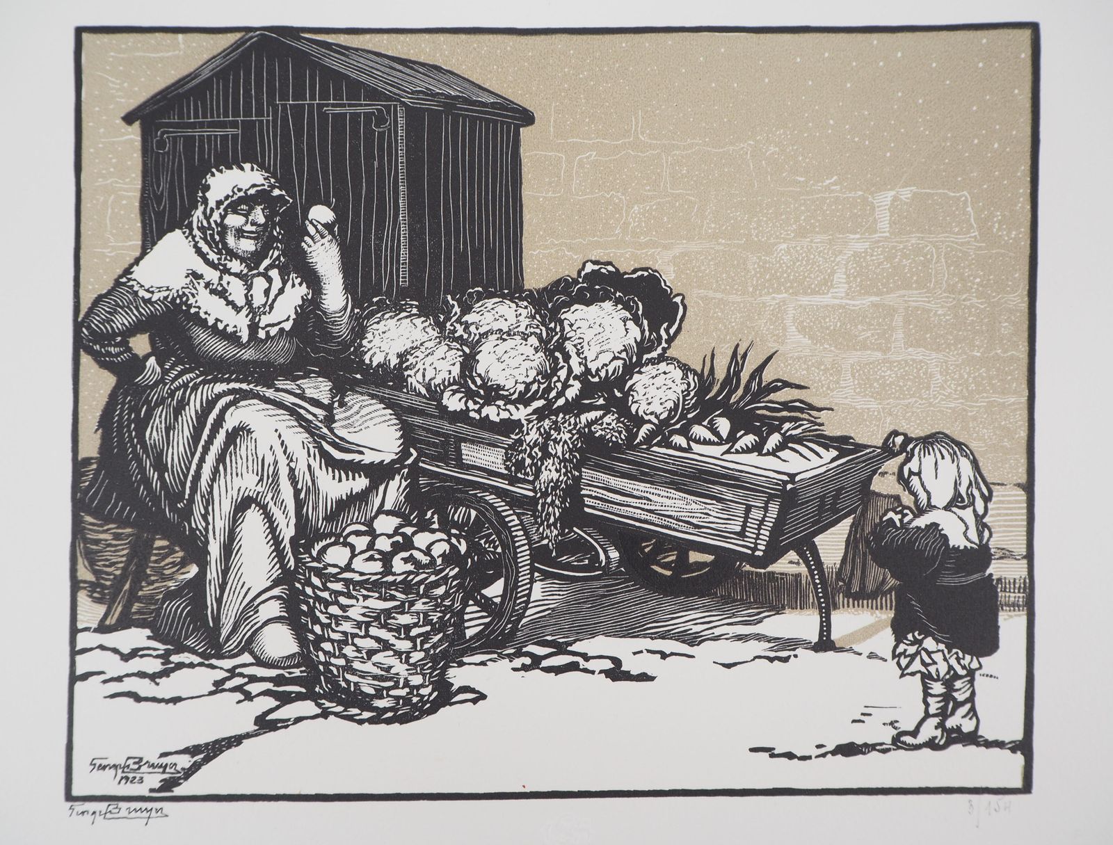 Georges Bruyerfruit Seller And Child   Original Wooodcut, Handsigned & Numbered1923