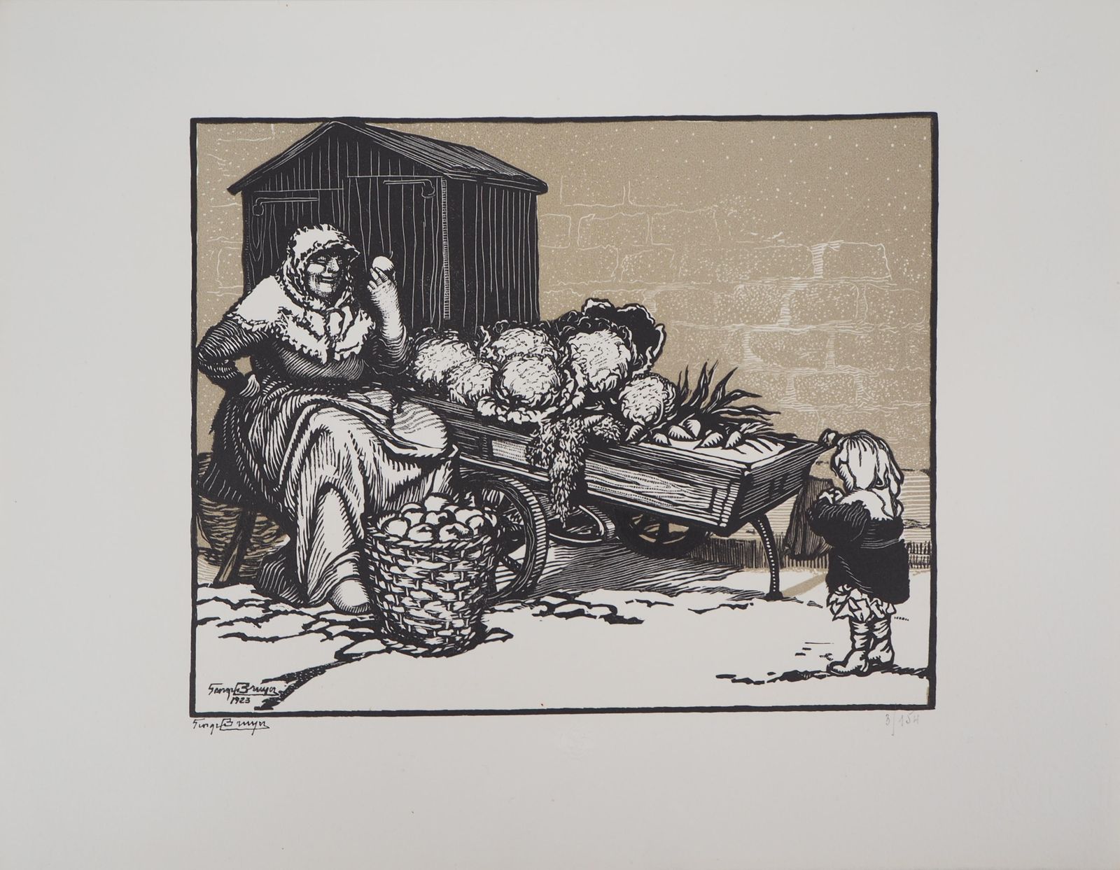 Georges Bruyerfruit Seller And Child   Original Wooodcut, Handsigned & Numbered1923 photo furniture