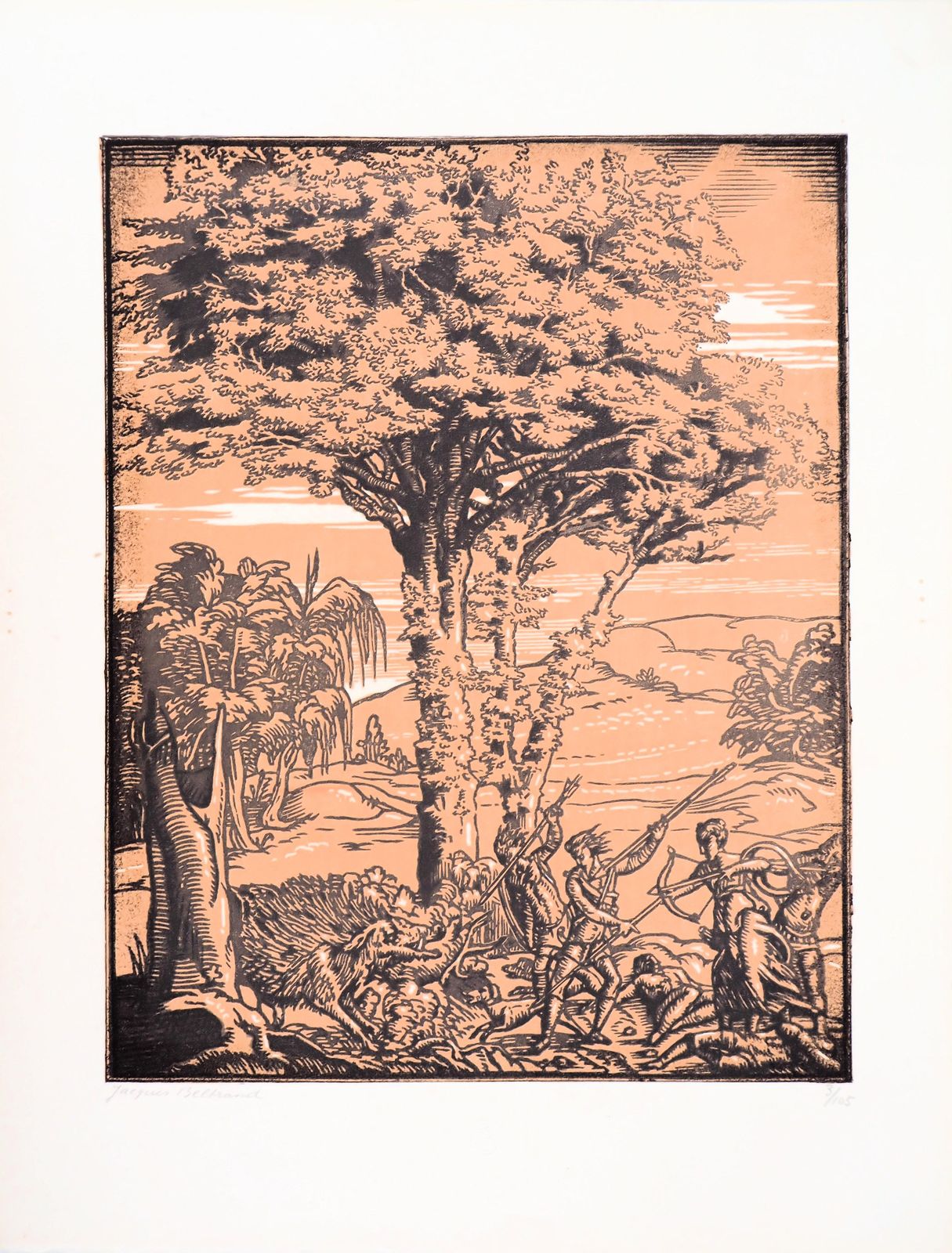 Camille Beltrandmythological Hunting   Original Wooodcut, Handsigned & Numbered1920