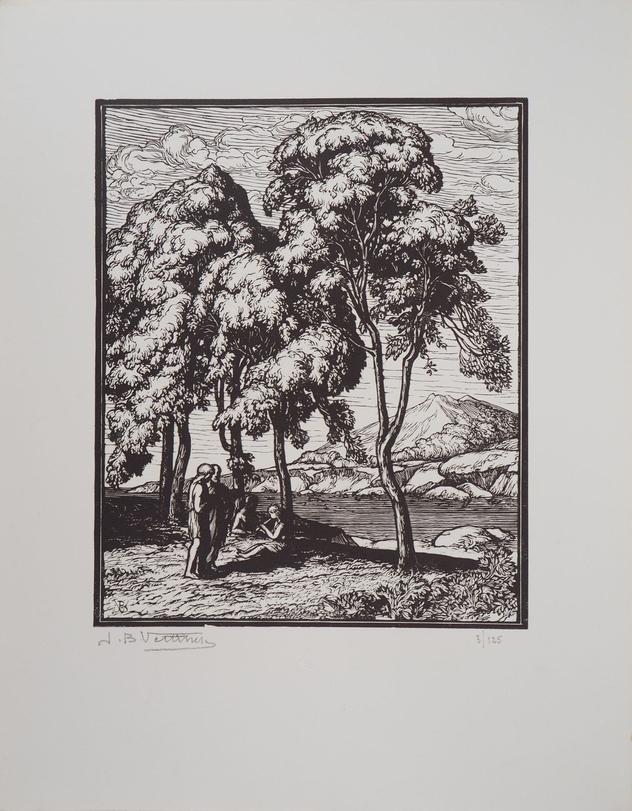 Jean Baptiste Vettinerthe Philosophers : Quiet Walk Near The Sea  Original Wooodcut, Handsigned1921 photo furniture