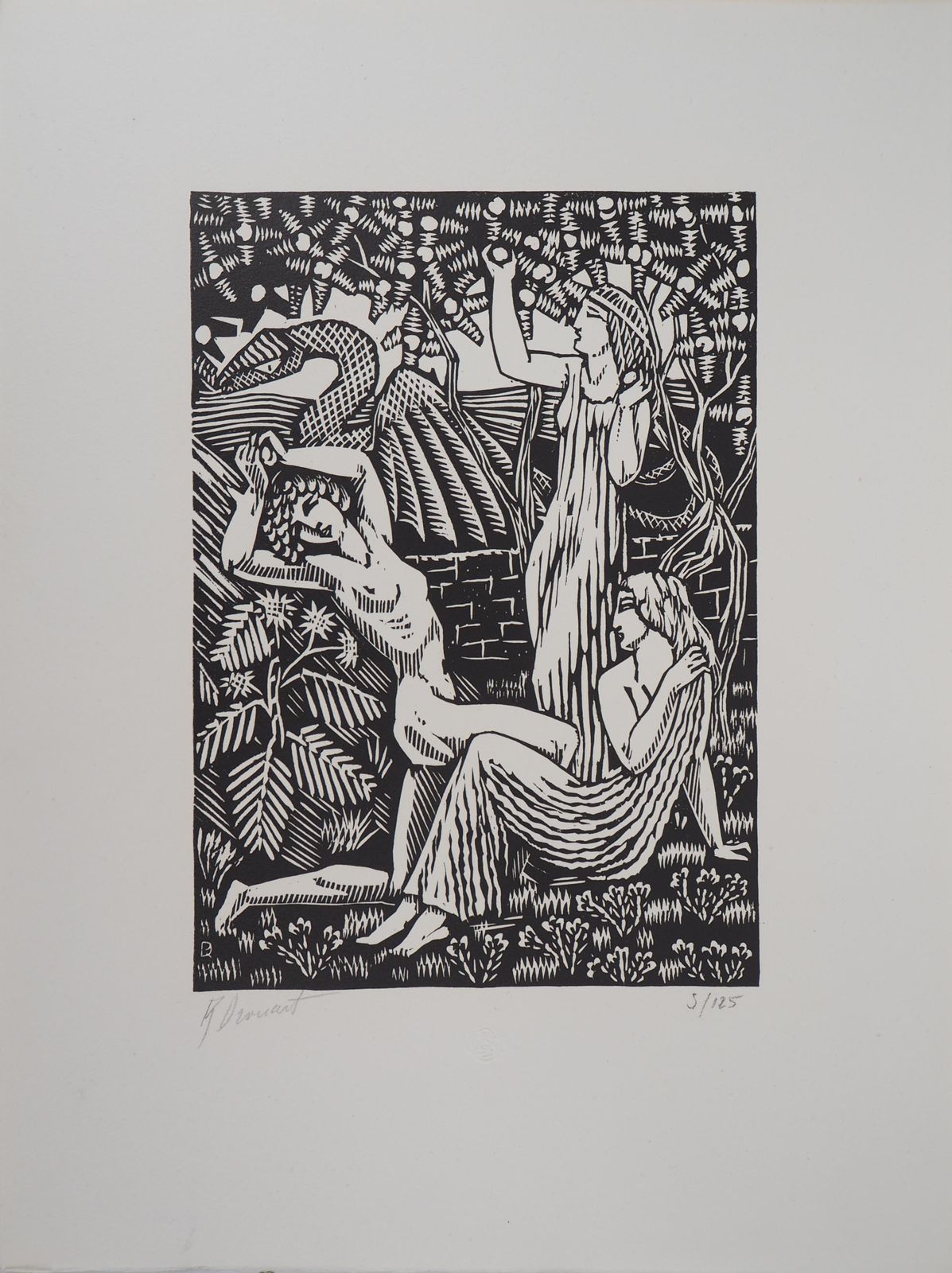 Raphaël Drouartmythology : The Hesperides Nymphs   Original Wooodcut, Handsigned1921 photo 172.0