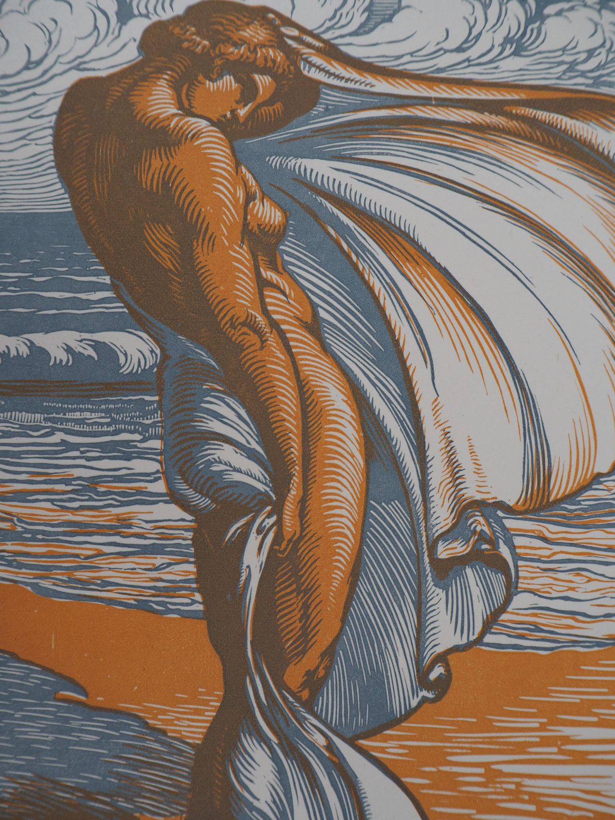 Jean Baptiste Vettineron The Beach : Bather In The Wind   Original Wooodcut, Handsigned1927 photo for sale
