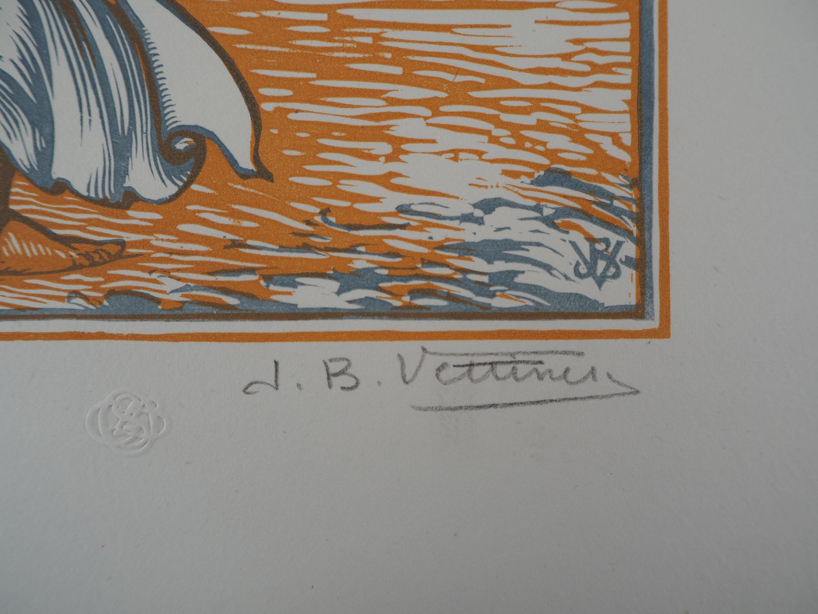 Jean Baptiste Vettineron The Beach : Bather In The Wind   Original Wooodcut, Handsigned1927 photo 214.0