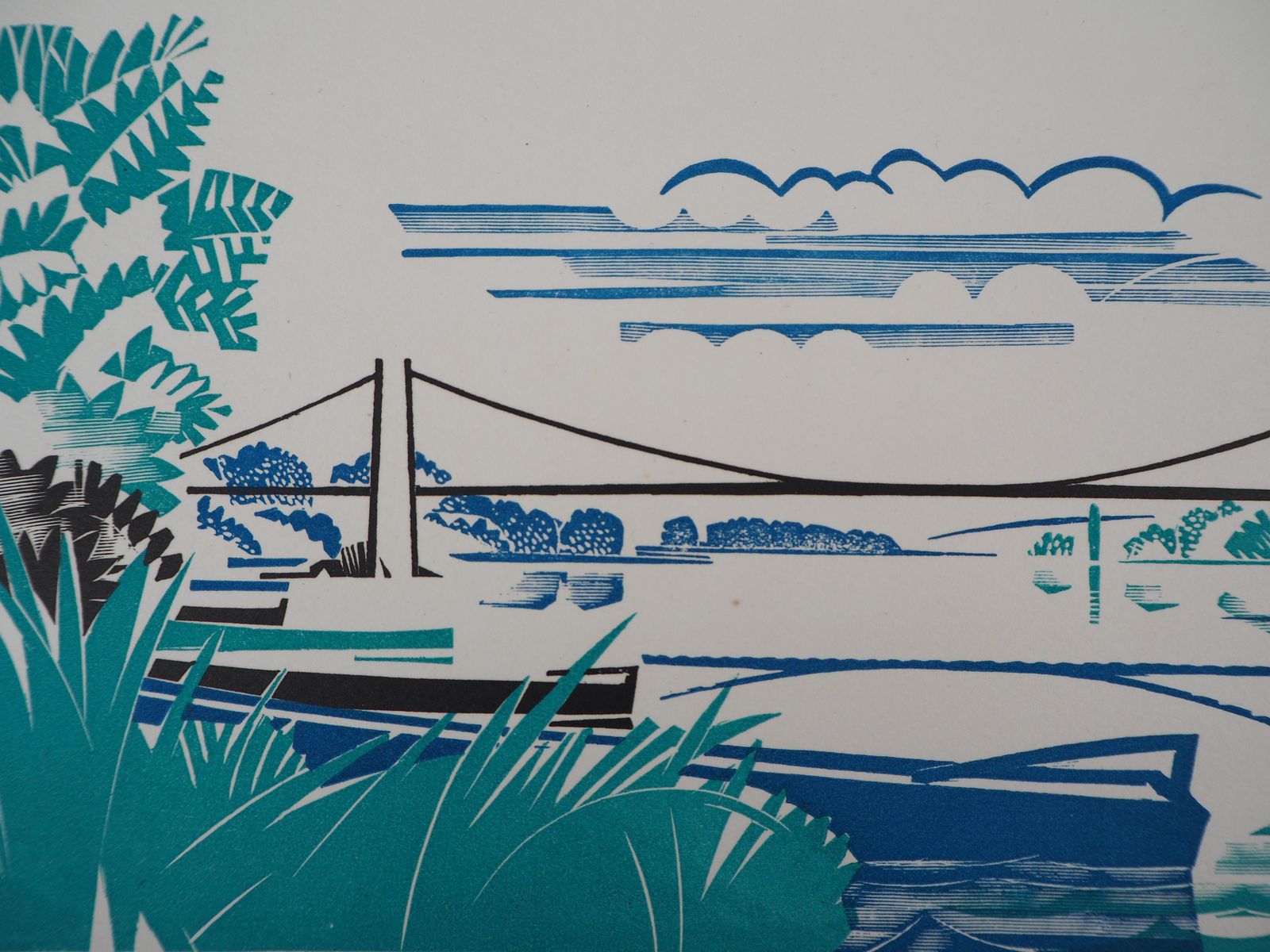 Alfred Latourart Deco Landscape : The Bridge In Brittain   Original Wooodcut, Handsigned1927 photo for sale
