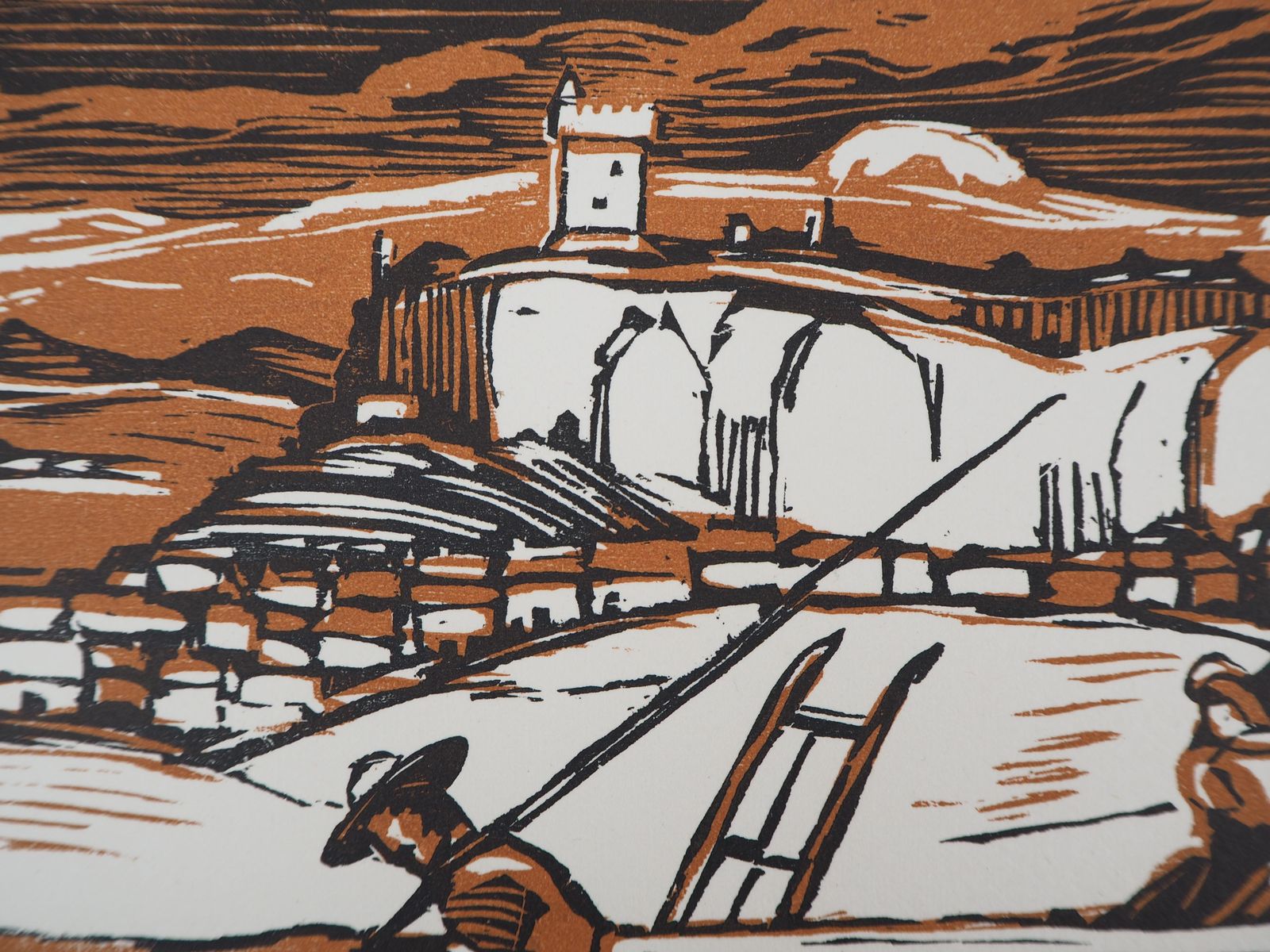 Maurice Bussetpeasants In Front Of A Castle   Original Wooodcut, Handsigned1927 photo Art