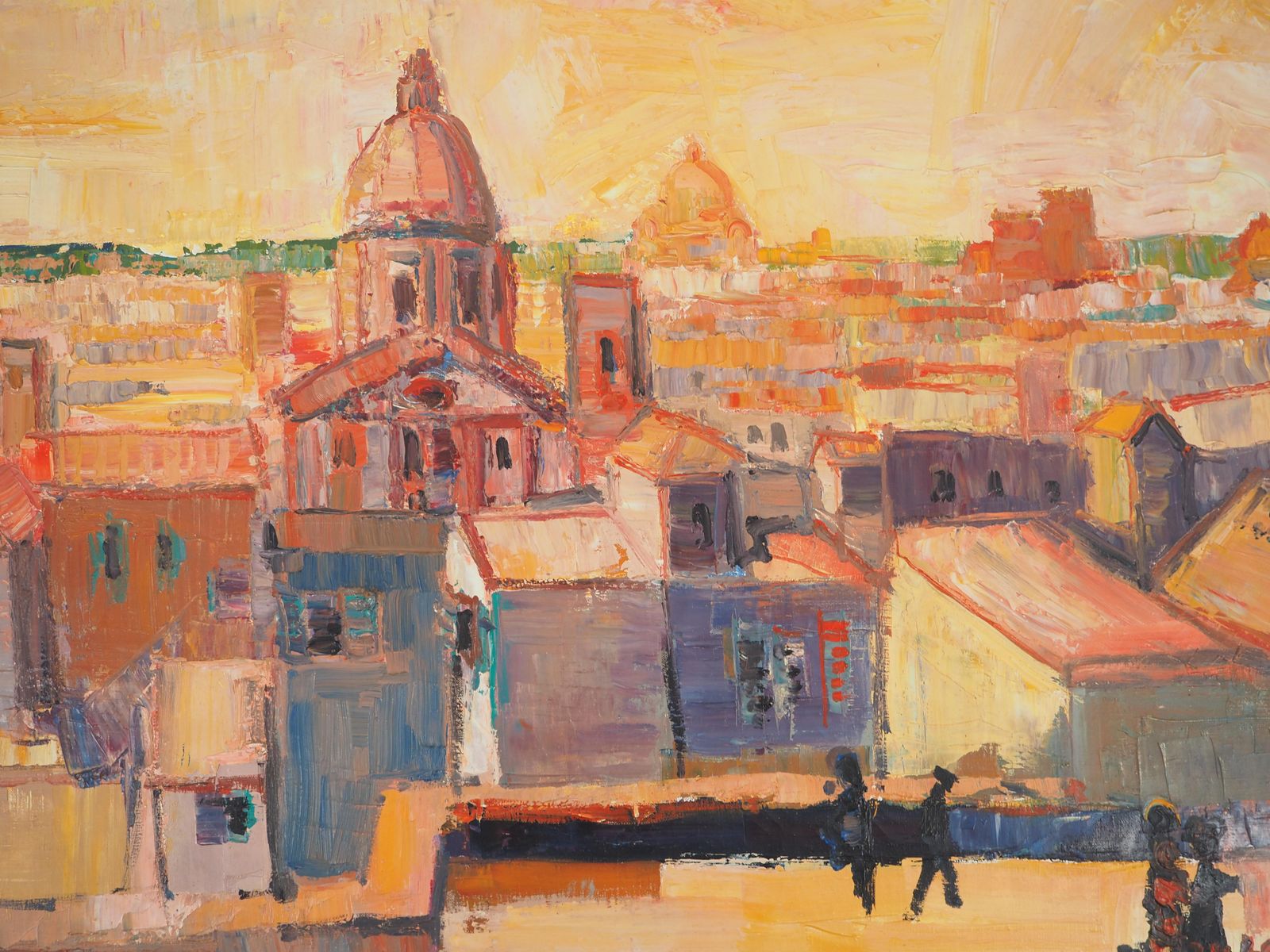 Pierre Yves Lelargeitaly : View On Rome At The Sunset   Original Oil On Canvas, Handsigned1968 photo for sale
