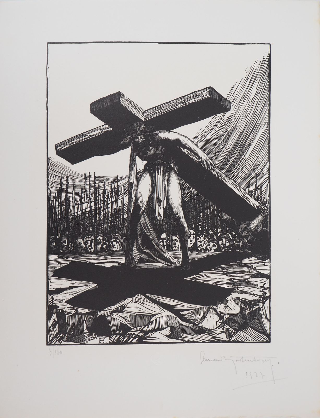 Fernand Hertenbergercalvary: Christ Carrying The Cross   Original Wooodcut, Handsigned & Numbered1927