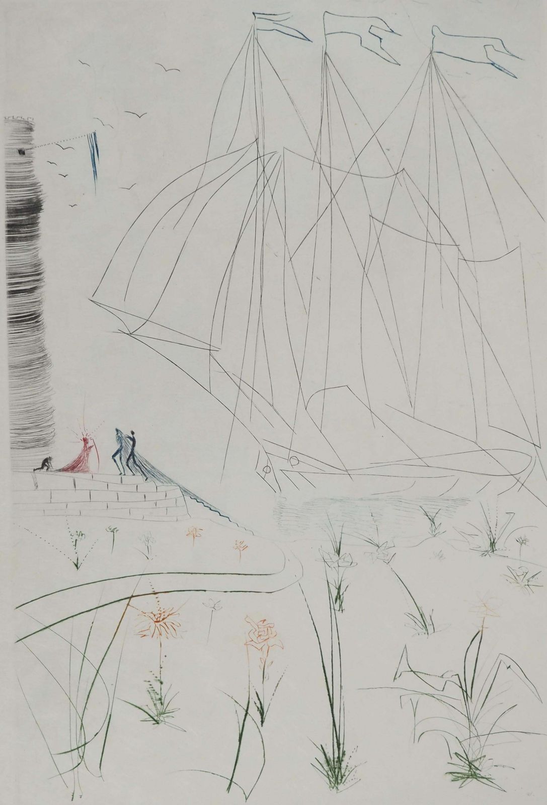 Salvador Dalí­Sailboat : Iseult's Arrival   Original Etching Handsigned (Field #70 10 G)1970 photo for sale
