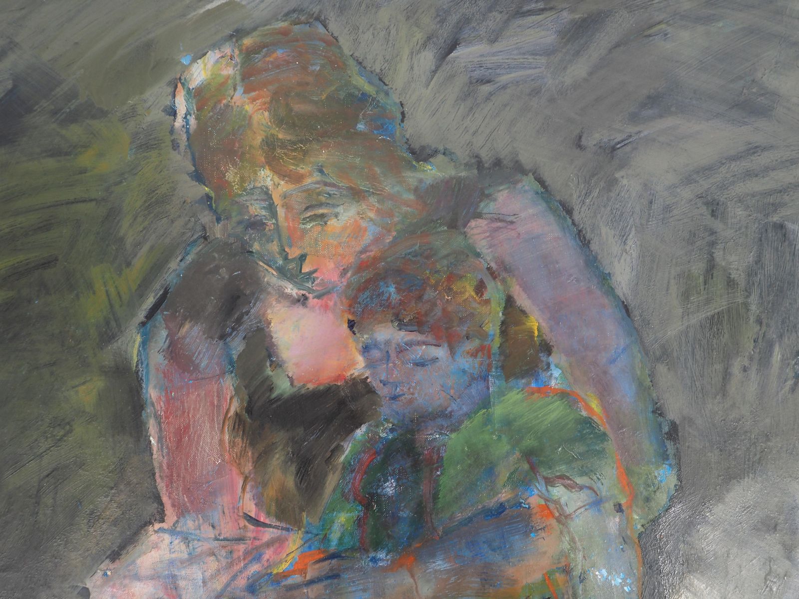 Pierre Garcia Fonsmaternity : Mother And Son Reading   Original Oil On Canvas, Signedc. 1965 photo vinterior