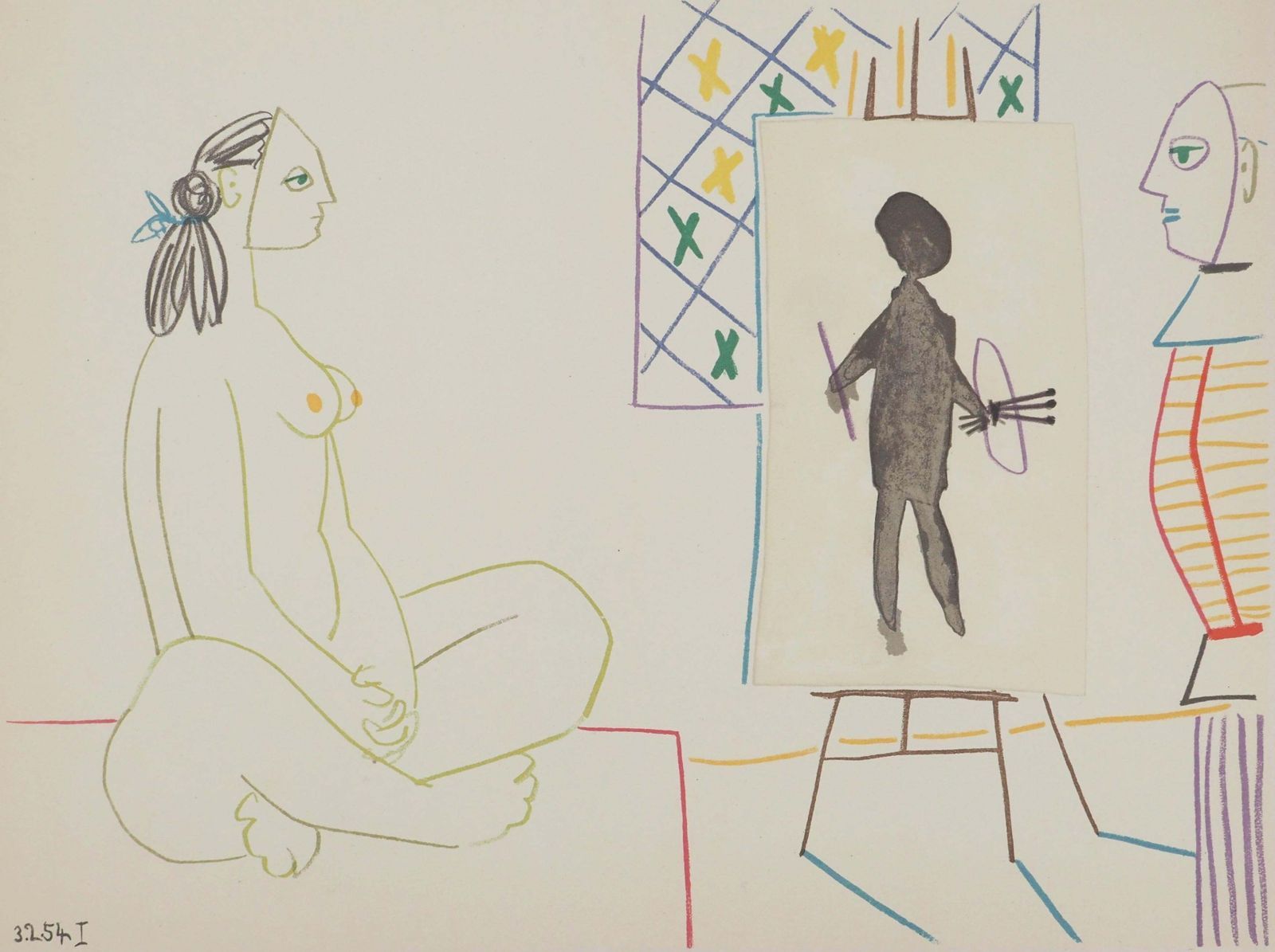 Pablo Picassothe Costumed Artist And His Model   Original Lithograph (Mourlot)1954