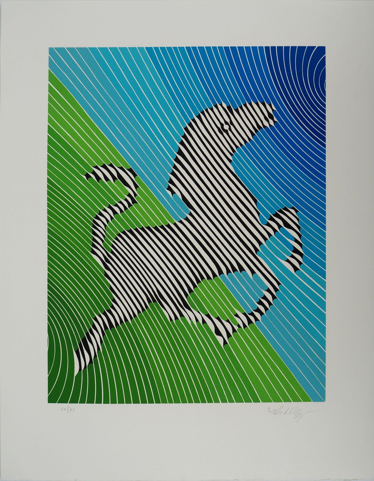 Victor Vasarelyjumping Zebra (Op Art)   Original Lithograph, Handsigned (Benavides #985)1984
