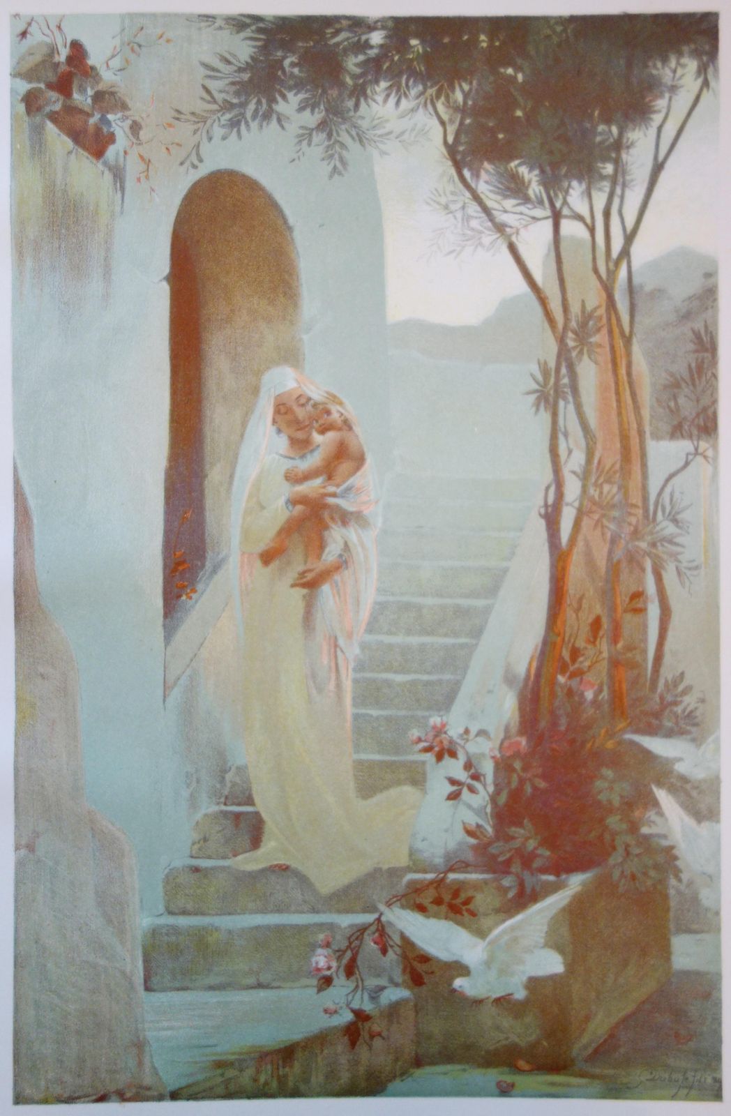 Guillaume Dubufepeace : Maternity With A Dove   Original Lithograph 18991899