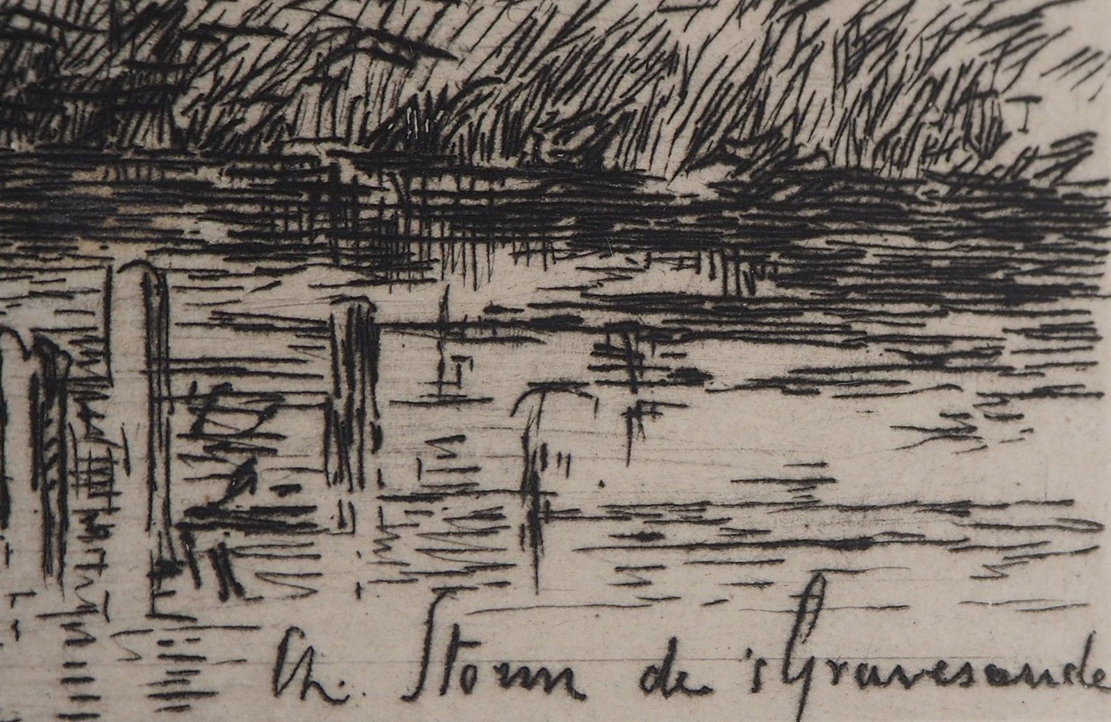 Charles Storm Van S'gravesandeholland : Fisherman Sailboats On The River, Original Etching photo furniture
