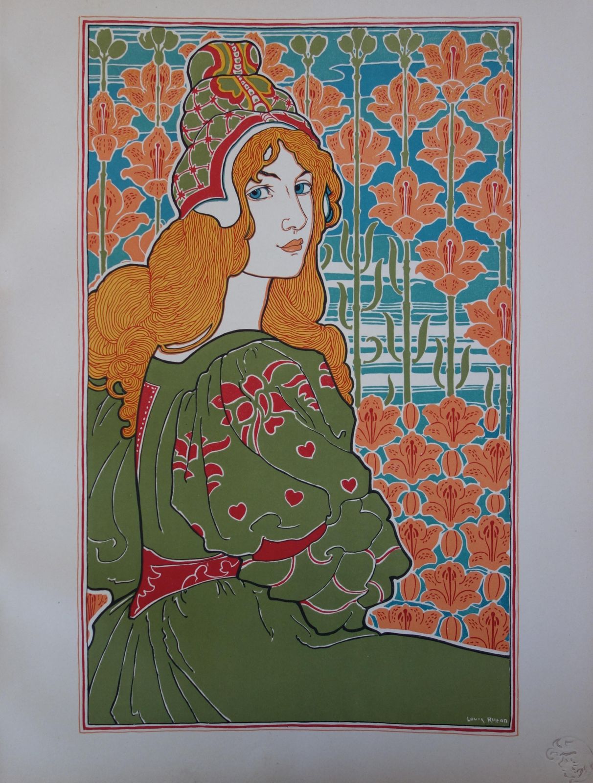 Louis Rheadart Nouveau Portrait Of A Woman With Lilies: Jane   Original Lithograph 18991899