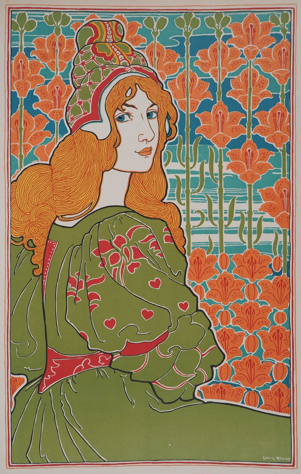Louis Rheadart Nouveau Portrait Of A Woman With Lilies: Jane   Original Lithograph 18991899 photo furniture
