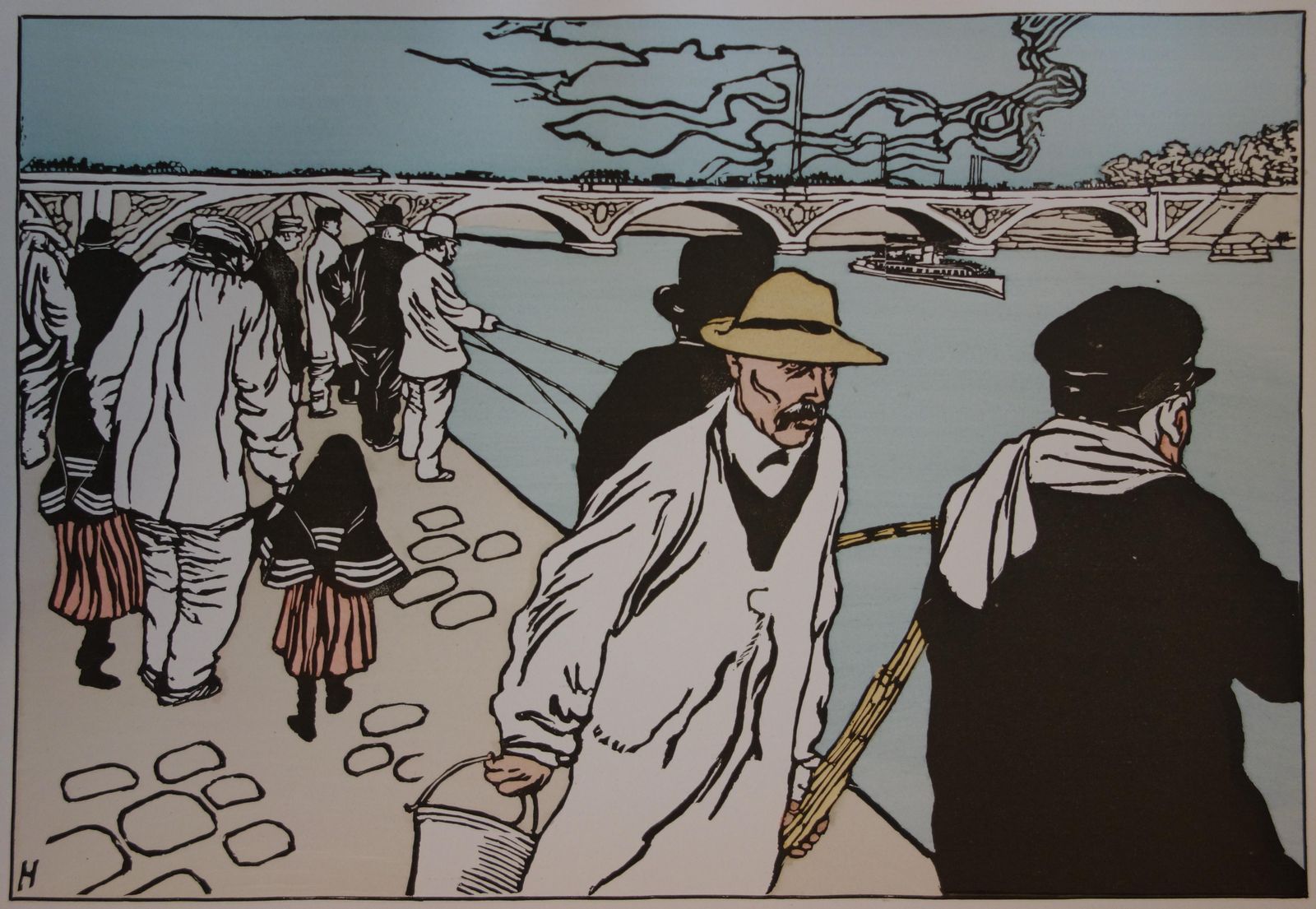 Charles Huardfishermen In Paris   Original Lithograph, 18981897