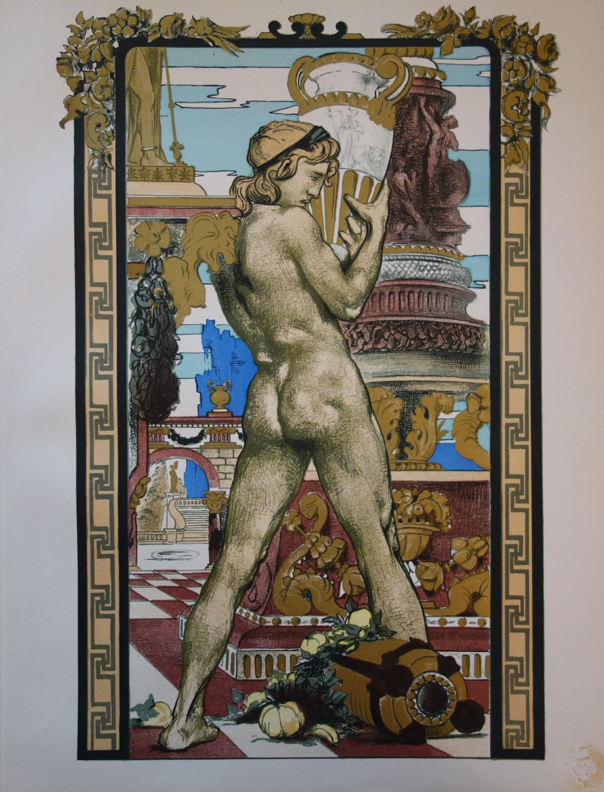 Maurice Desvallièresmythology: Amphora Bearer   Original Lithograph1897/98 photo furniture