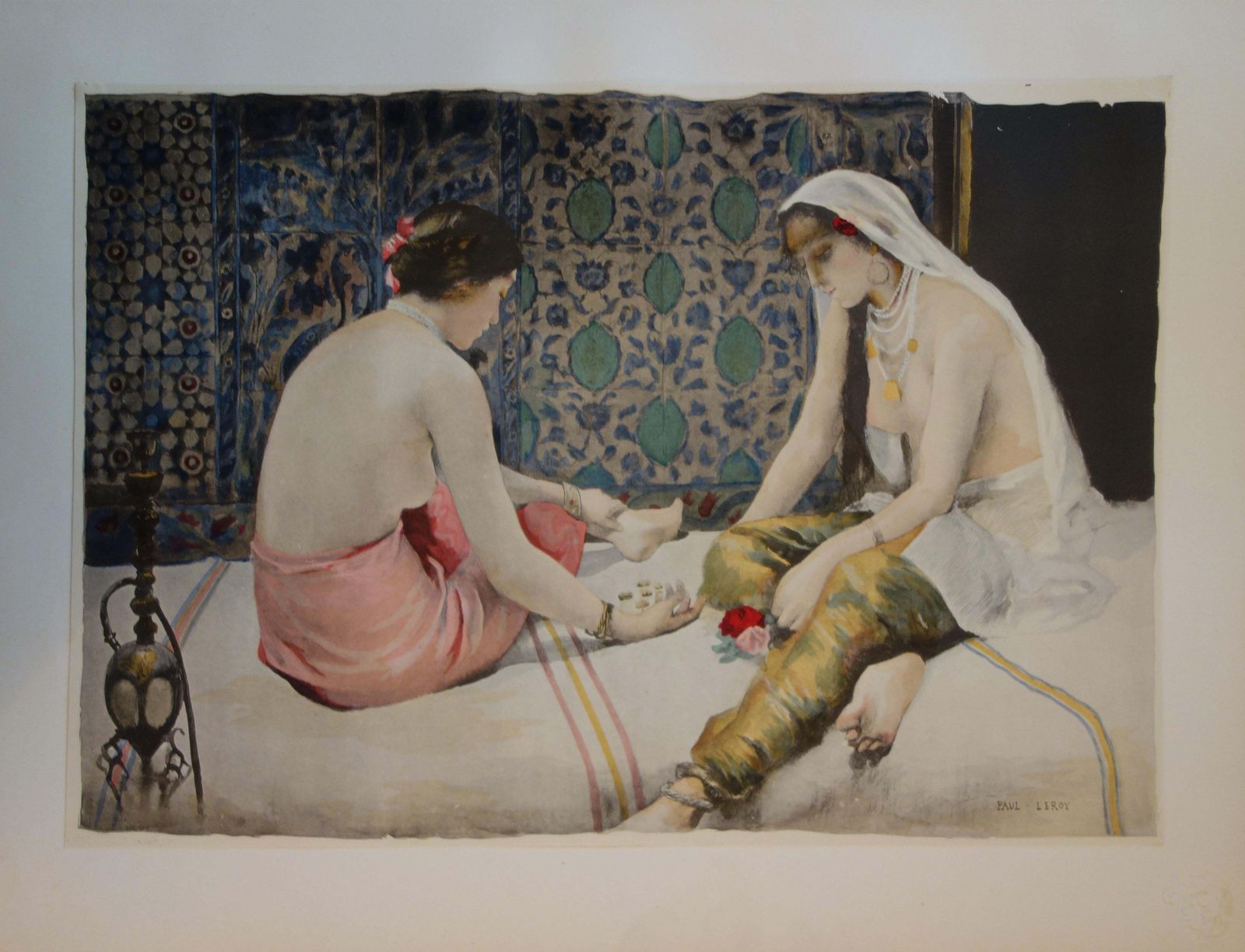 Paul Leroyorientalism : Young Women Playing   Original Lithograph, 18981897 photo furniture