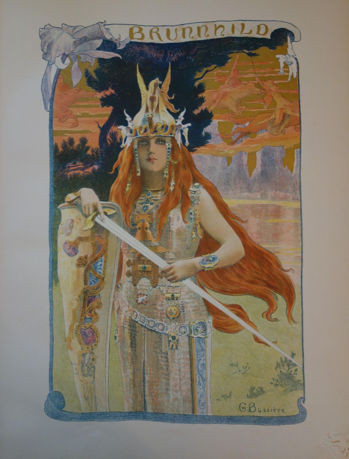 Gaston Bussierewagner : Nibelungen, The Valkyrie Brunhilde   Original Lithograph   18981898