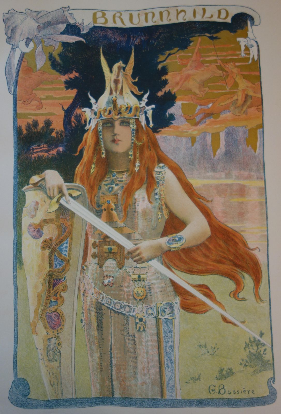 Gaston Bussierewagner : Nibelungen, The Valkyrie Brunhilde   Original Lithograph   18981898 photo furniture