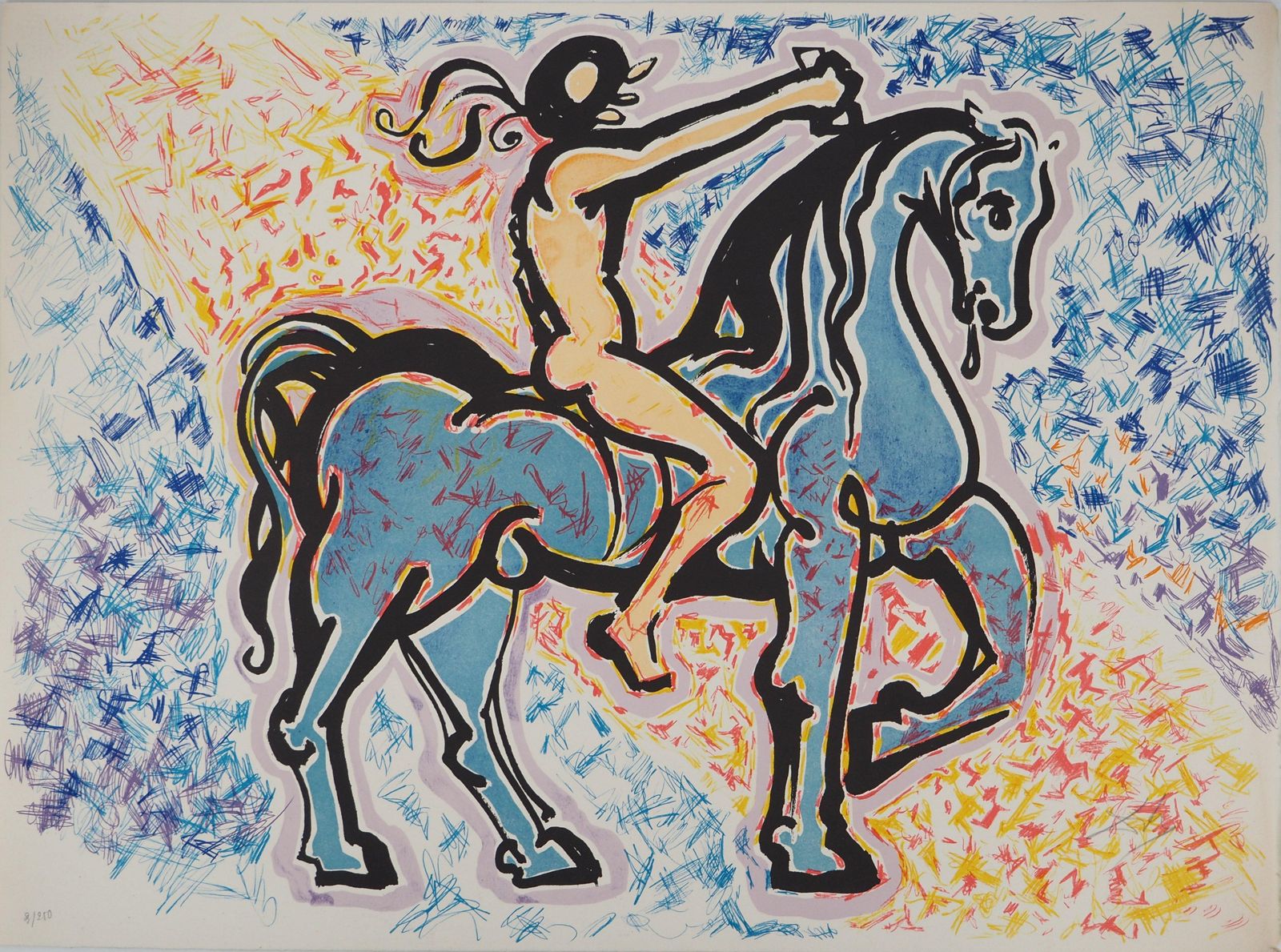 Salvador Dalí­The Vitraux : Horseman   Original Lithograph, Handsigned (Field #76 2b)1973