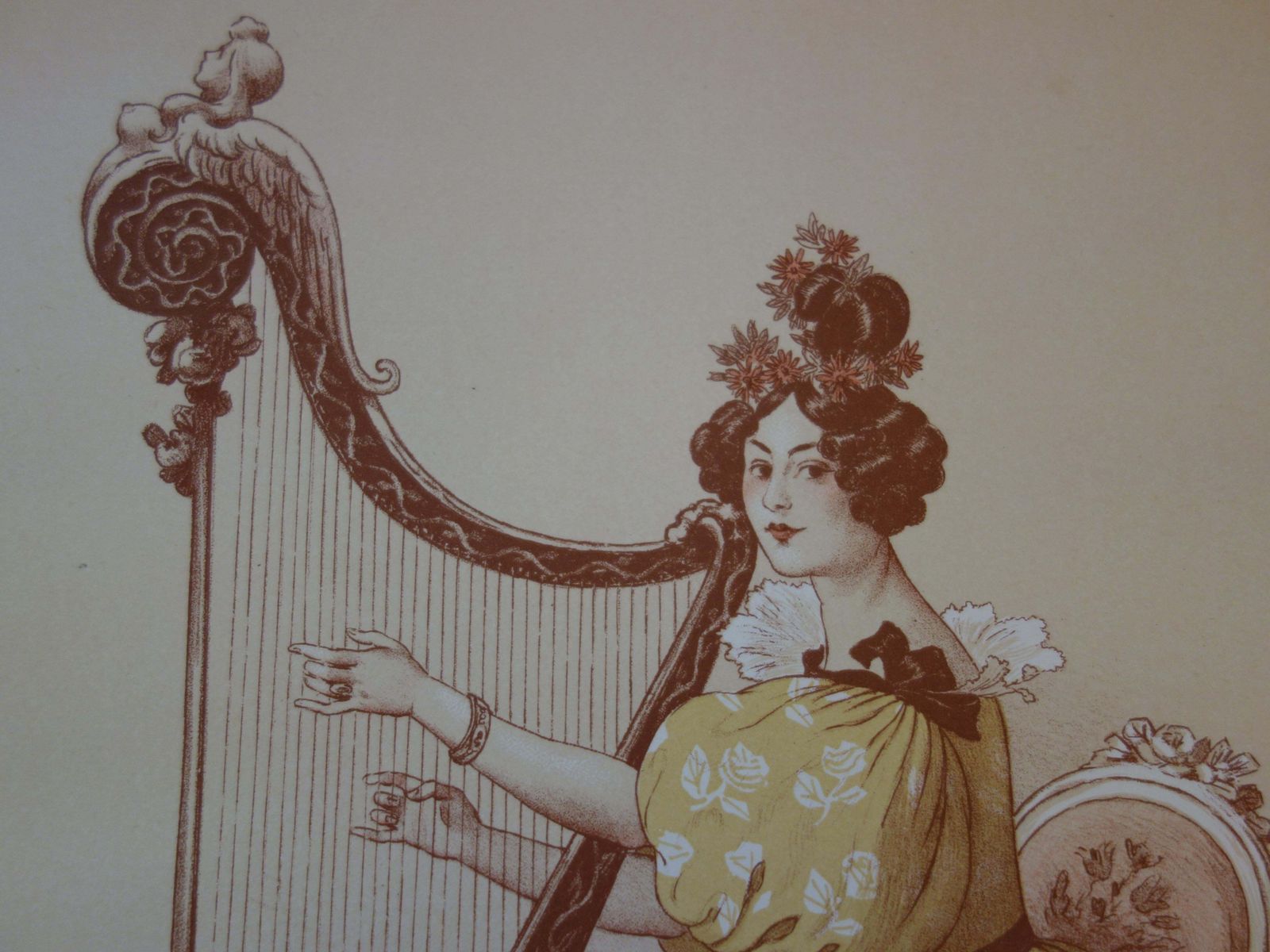Auguste Roedelromance, Woman With A Harp   Original Lithograph   18981898 photo Art