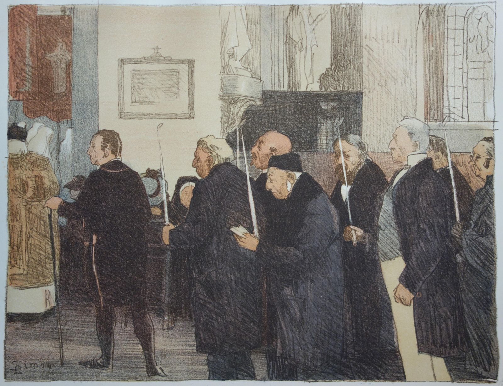 Lucien Simonat The Church : Prayers With Candle Stick   Original Lithograph, 18971897 photo furniture
