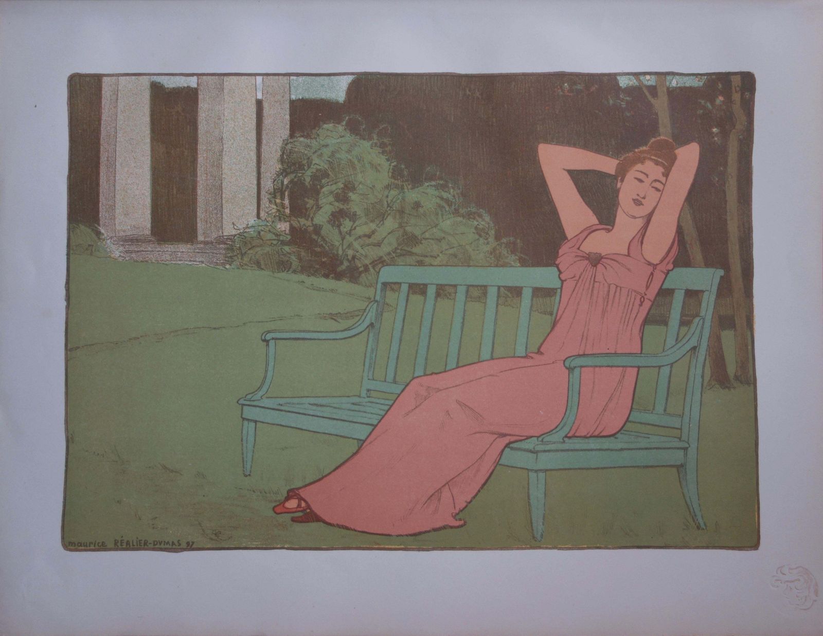 Maurice Réalier Dumasart Nouveau Woman In A Garden   Original Lithograph, 18971895