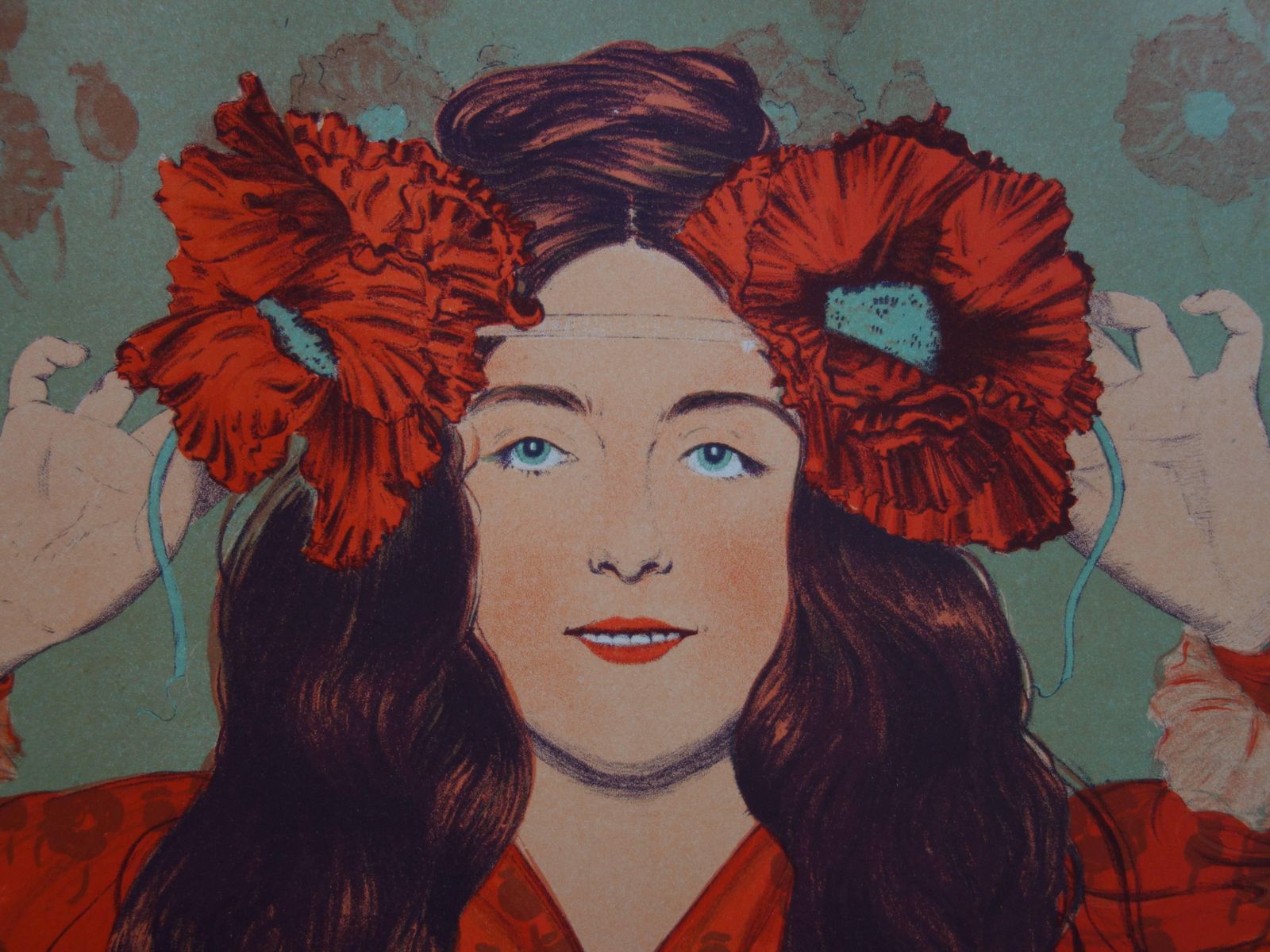 Gaston Darbouryoung Girl With Poppies   Original Lithograph (1897 1898)1897 photo for sale