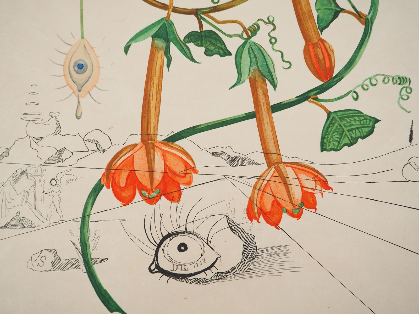 Salvador Dalí­Flordali : Surreal Tree, Fingers & Lips   Original Signed Etching (Field #68 3i)1969 photo vinterior