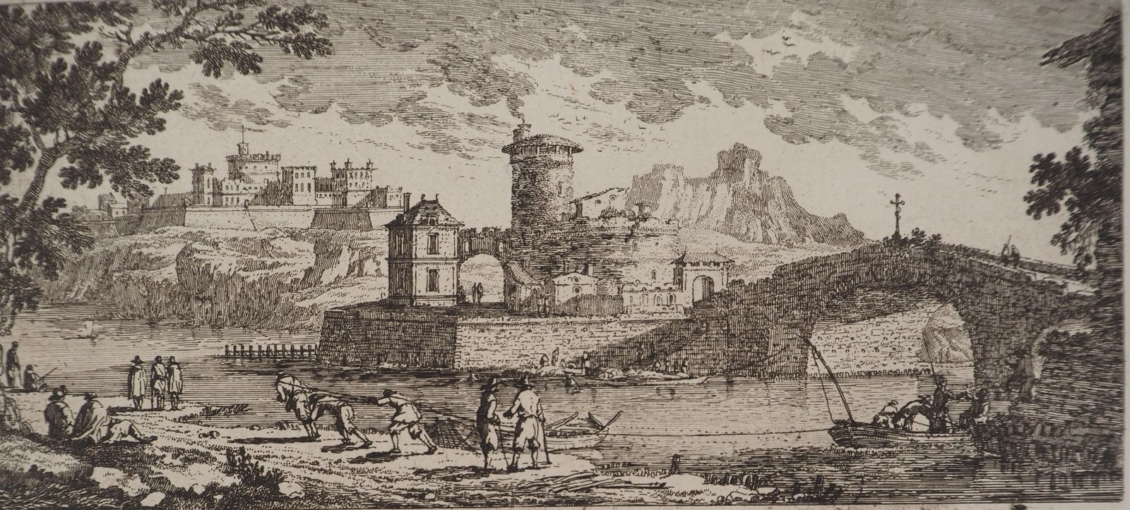 Gabriel Perellelandscape With A Bridge And Fishermen   Original Etching photo for sale