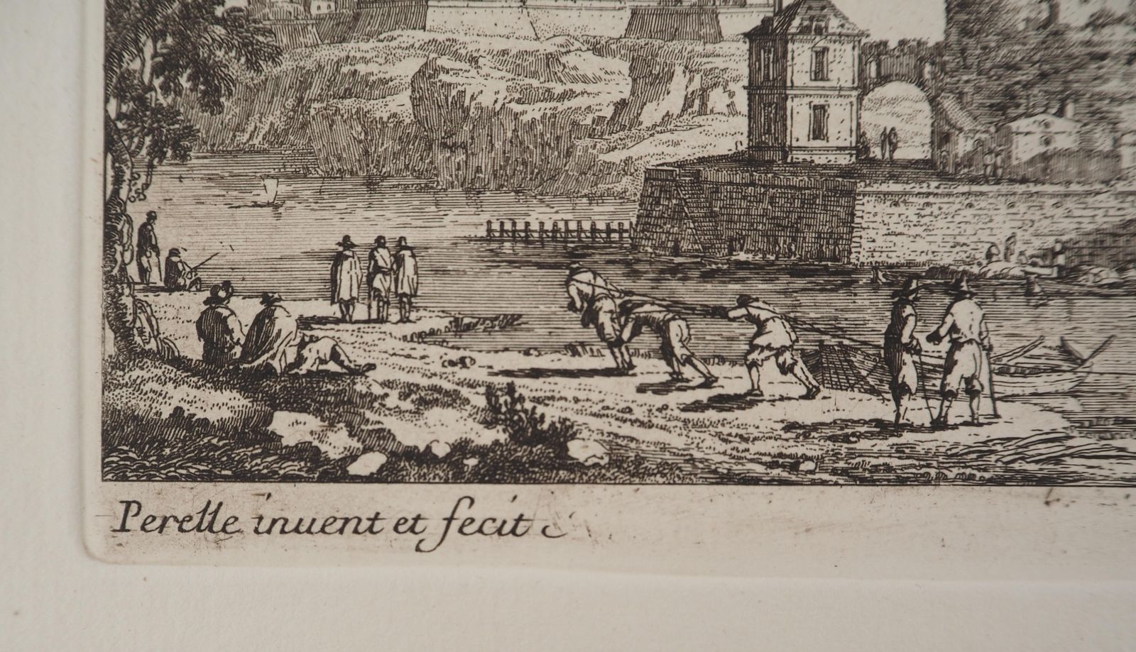 Gabriel Perellelandscape With A Bridge And Fishermen   Original Etching photo vinterior