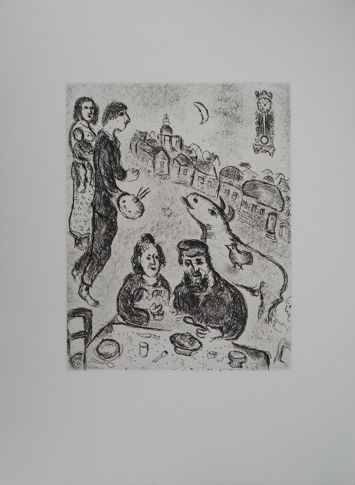 Marc Chagallles Songes : The Meal   Original Etching (Cramer #112)1981