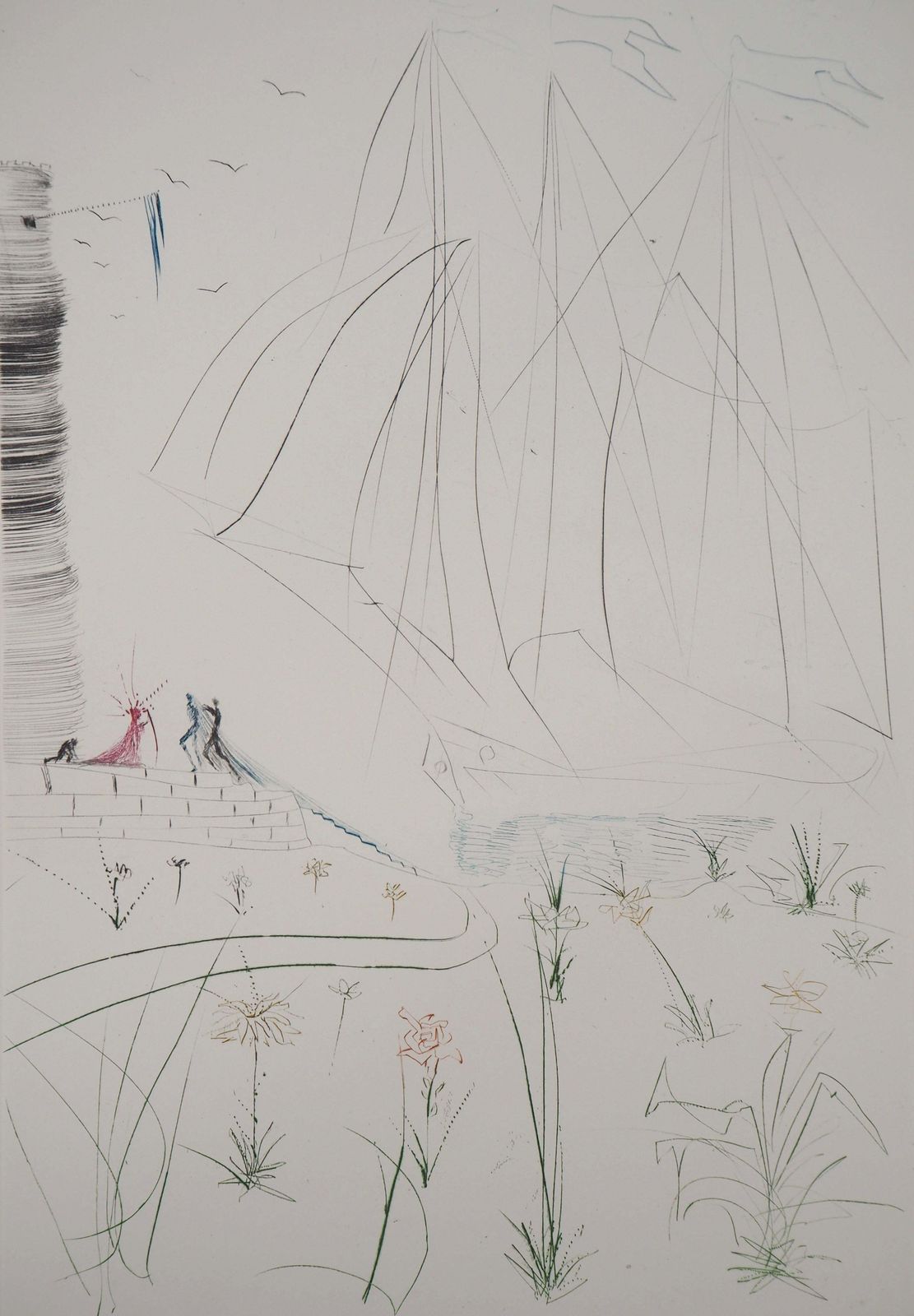 Salvador Dalí­The Arrival Of Iseult In Boat   Original Etching, Handsigned (Field #70 10g)1970