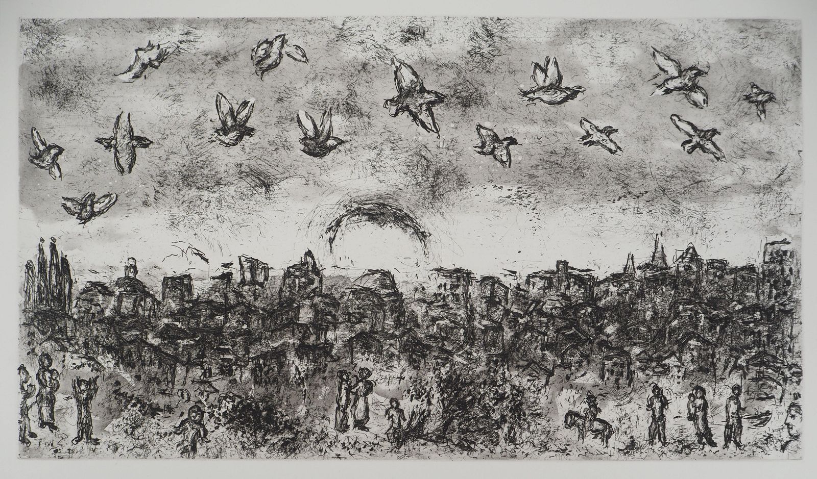 Marc Chagallon The Earth, Crowd And Birds   Original Etching (Cramer #103)1977 photo furniture