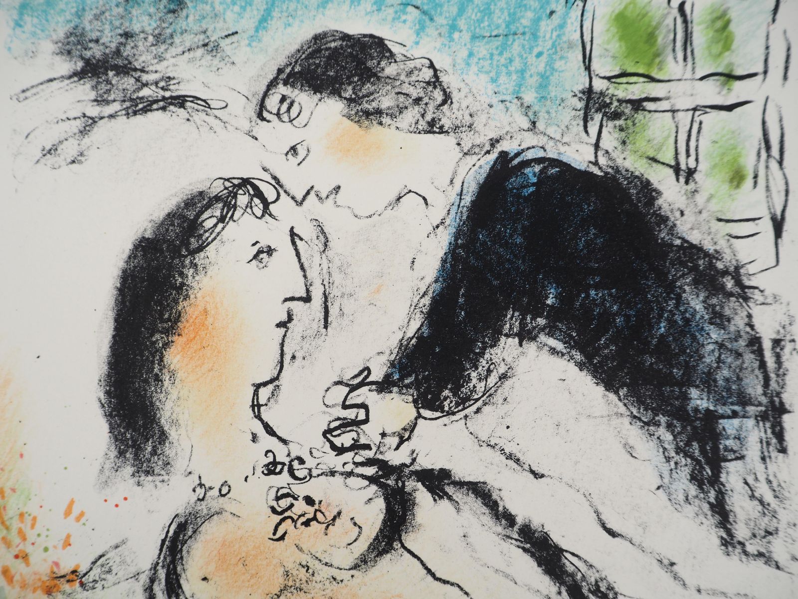 Marc Chagalllovers With A Bouquet Of Flowers   Original Lithograph Handigned (Mourlot #1037)1984 photo vinterior