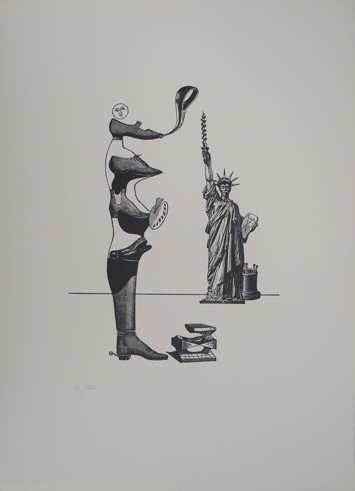 Max Ernstshoe Artist And Statue Of Liberty   Original Lithograph   Limited / 120 Copies1974 photo furniture