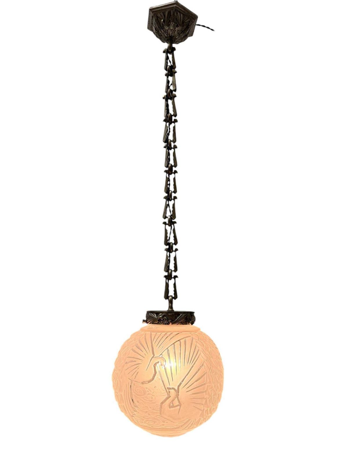 Muller Frères Luneville  Art Deco Pendant With Original Birds Shade, 1930s photo for sale