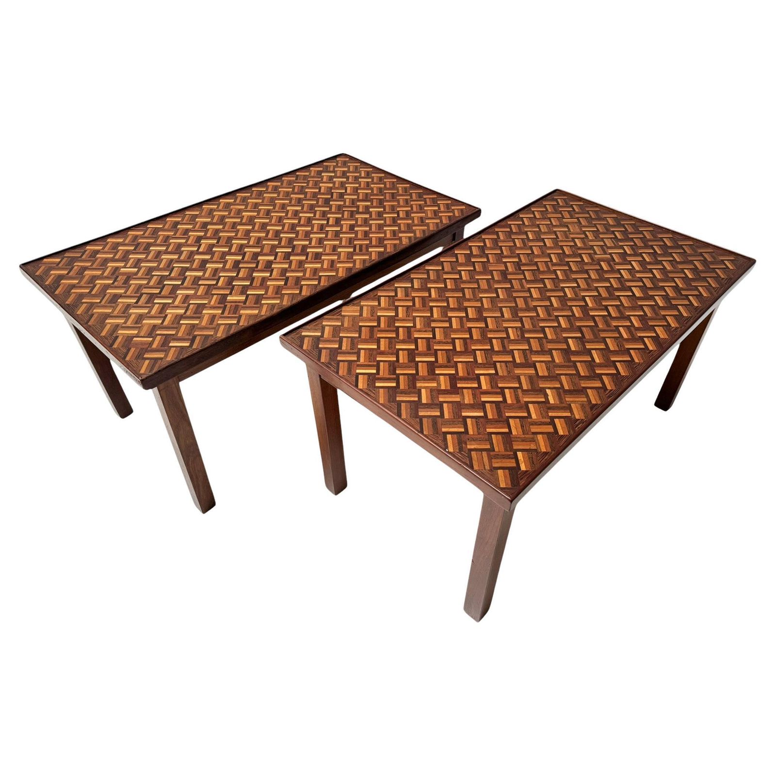 Pair Of Mid Century Modern Side Tables With Mosaic Inlaid Tops, 1960s
