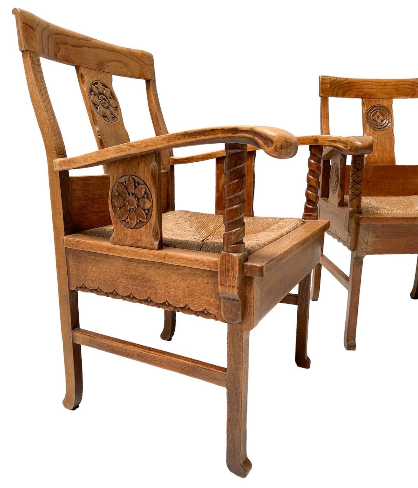 Pair Of Rustic Carved Oak Armchairs By Anton Fortuin, 1940s photo vinterior