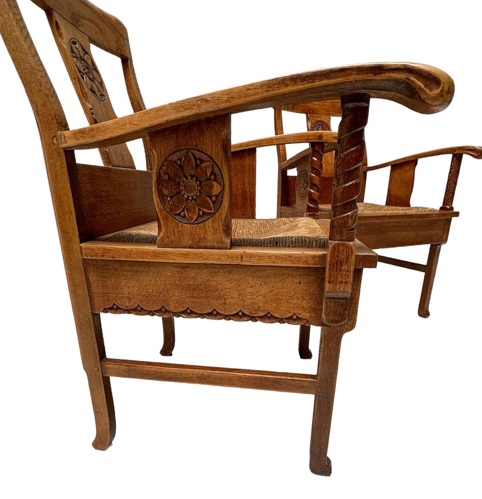 Pair Of Rustic Carved Oak Armchairs By Anton Fortuin, 1940s photo buy