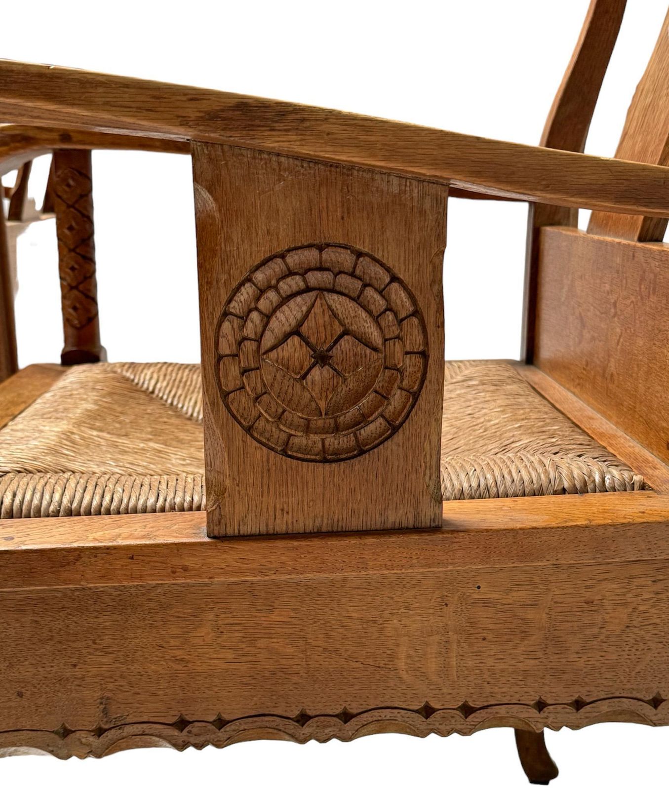 Furniture Pair Of Rustic Carved Oak Armchairs By Anton Fortuin, 1940s photo