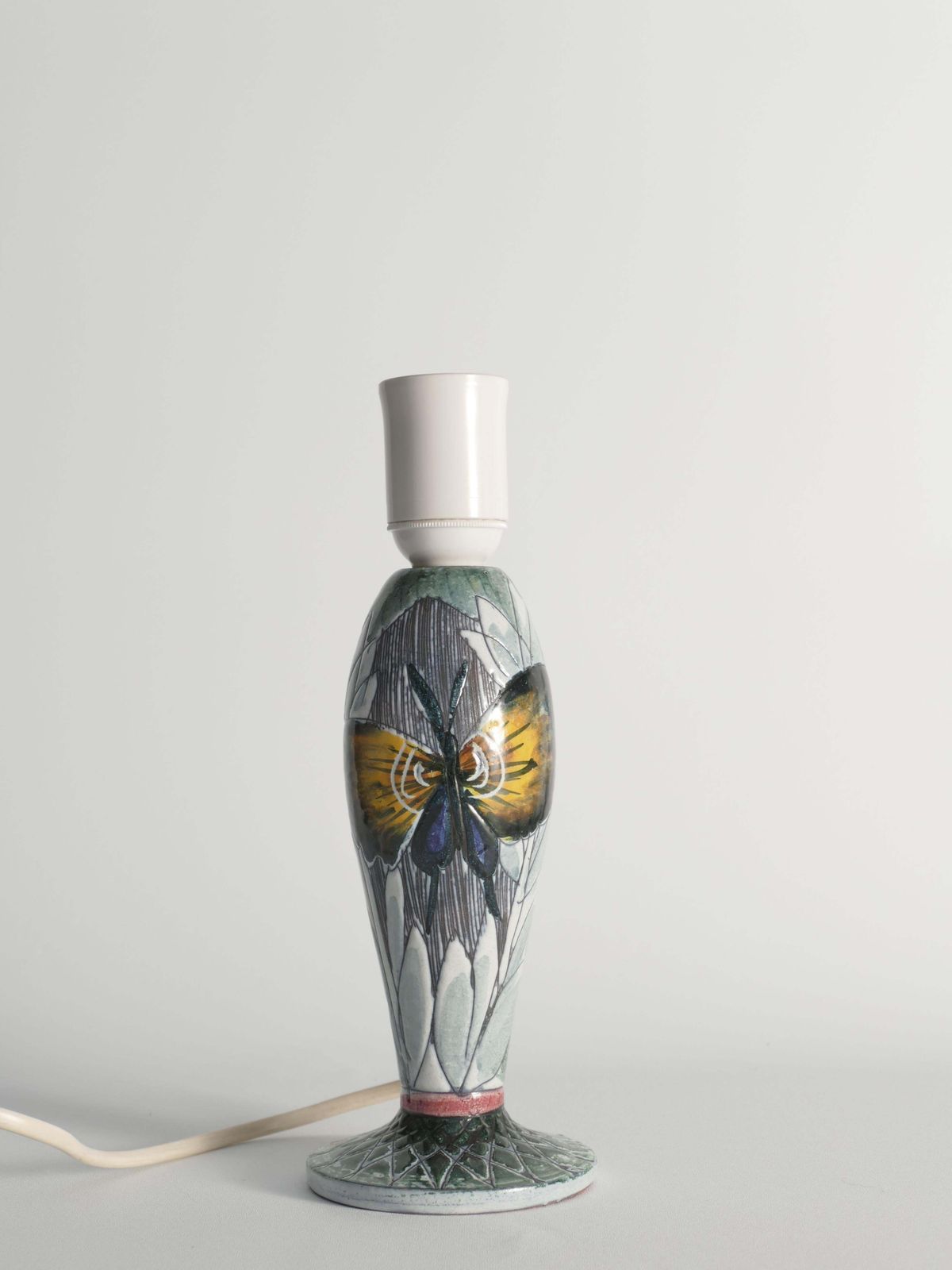 Scandinavian Modern Ceramic Butterfly Motif Table Lamp By Tilgmans, Sweden 1960 photo furniture