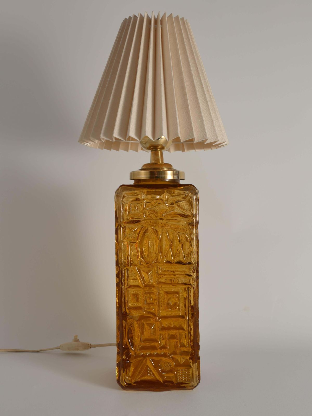 Large Amber Glass Table Lamp By Gustav Leek For Orrefors, 1960s photo vinterior