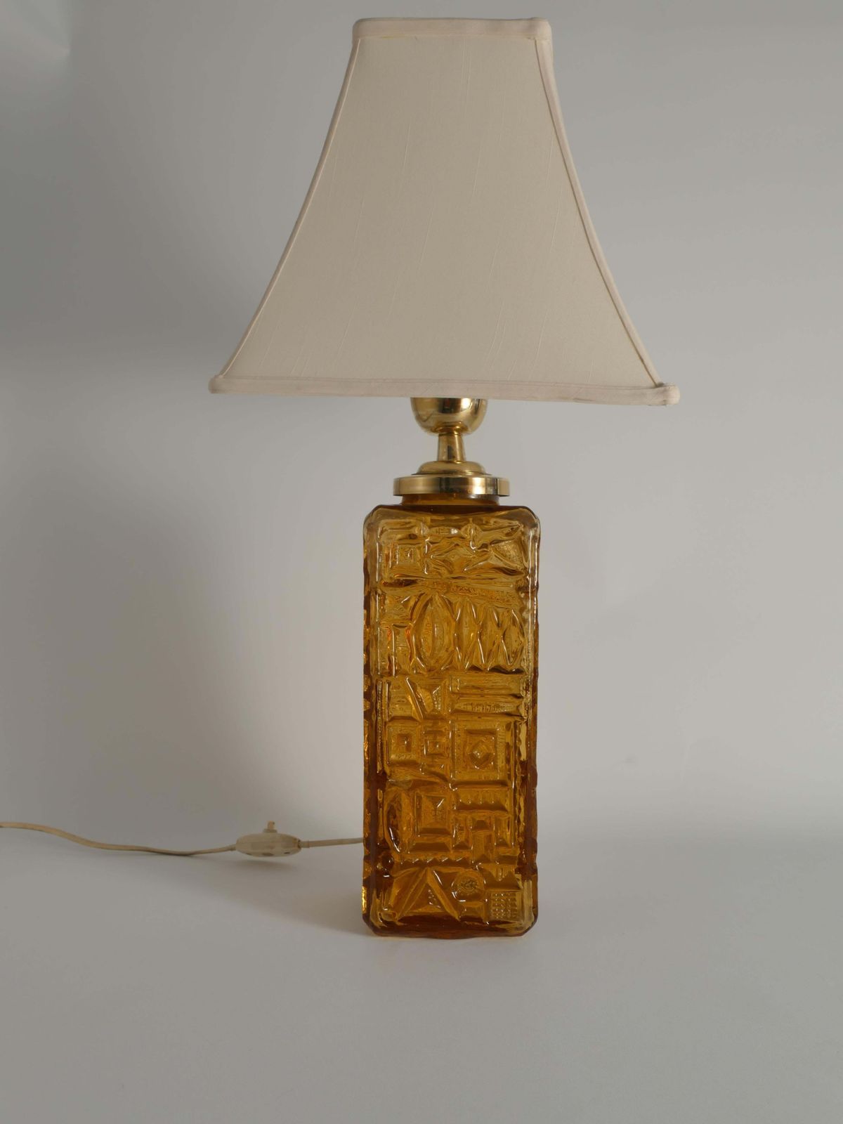 Large Amber Glass Table Lamp By Gustav Leek For Orrefors, 1960s photo vintage