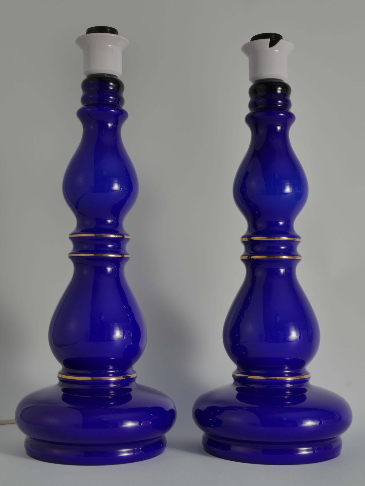 Baluster Shaped Cobalt Blue Glass Table Lamps, Rosdala Glassworks 1960, Set Of 2 photo furniture